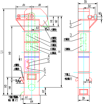 HL環(huán)鏈離心斗式提升機(jī)外形圖-同鑫振動(dòng)